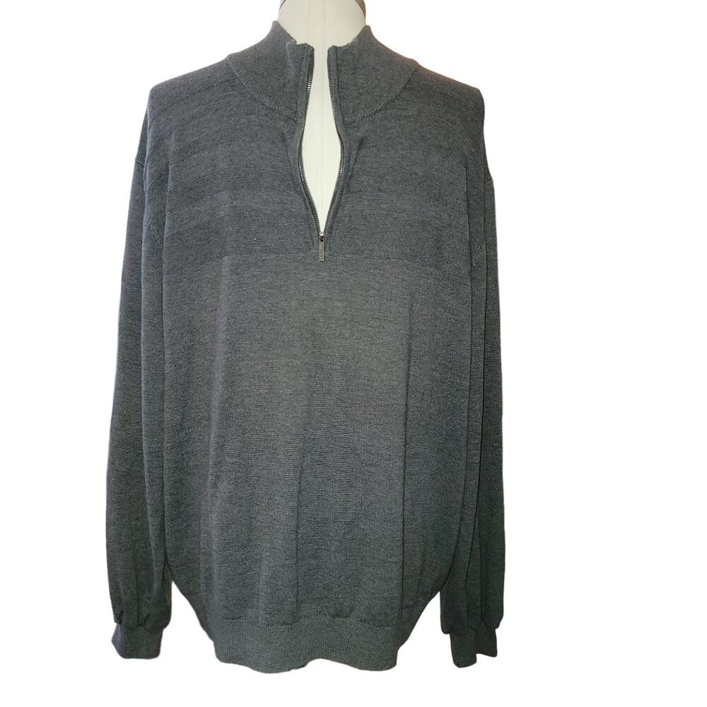 Van Heusen Men's Quarter-Zip Pullover Sweater Dark Gray READ jj3630